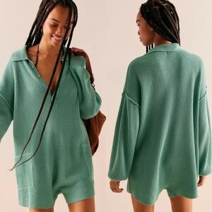 NWT FP Beach Free People Picnic Sweater Romper Wasabi Green Small